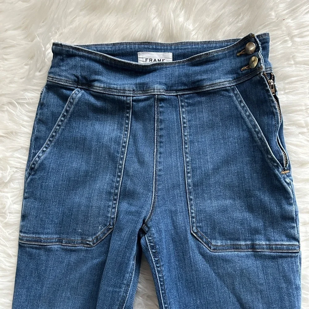 Frame Mid Rise Slim Kick Boot Cut Cropped Jeans - Picture 5 of 11